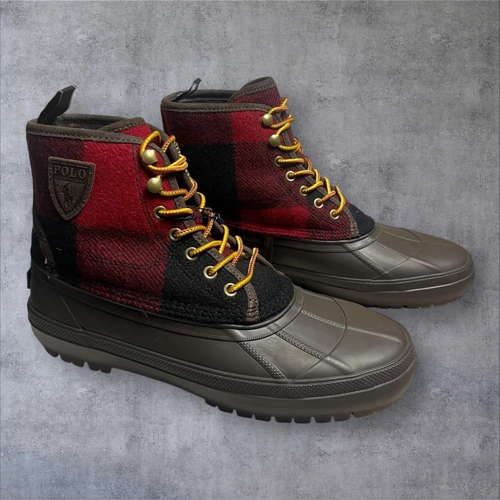 Polo Ralph Lauren Claus Buffalo Check Wool Lace-up Rugged Duck Boots Mens 8